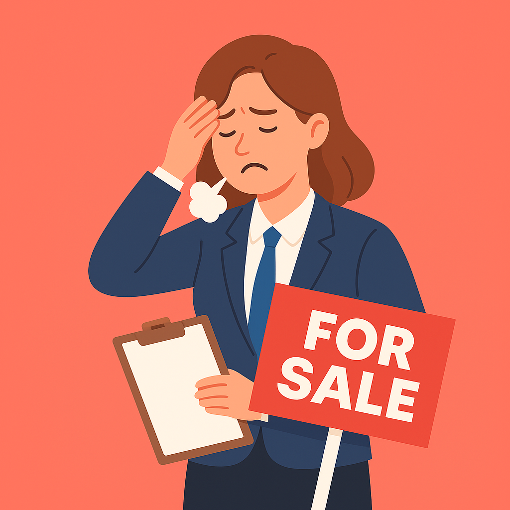 Frustrated real estate agent struggling with listing descriptions